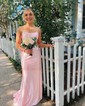 Mermaid Scoop Neck Satin Prom Dresses With Ruched