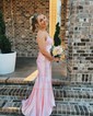 Mermaid Scoop Neck Satin Prom Dresses With Ruched