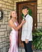 Mermaid Scoop Neck Satin Prom Dresses With Ruched