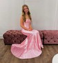 Mermaid Scoop Neck Satin Prom Dresses With Ruched