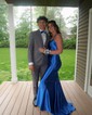 Mermaid Scoop Neck Satin Prom Dresses With Ruched