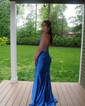 Mermaid Scoop Neck Satin Prom Dresses With Ruched
