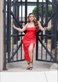Sheath/Column Cowl Neck Tea-length Satin Prom Dresses