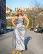 Sheath/Column V-neck Satin Prom Dresses With Ruched