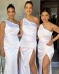 Sheath/Column One Shoulder Satin Prom Dresses With Ruched