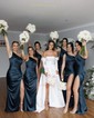 Sheath/Column One Shoulder Satin Prom Dresses With Ruched