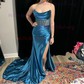 Mermaid Strapless Satin Corset Prom Dresses With Ruched