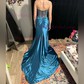 Mermaid Strapless Satin Corset Prom Dresses With Ruched