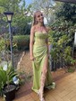 Mermaid Strapless Satin Corset Prom Dresses With Ruched