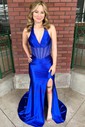 Sheath/Column Halter Satin Corset Prom Dresses With Ruched