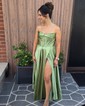 A-line Satin Floor-length Strapless Prom Dresses With Ruched