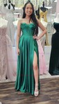 A-line Satin Floor-length Strapless Prom Dresses With Ruched