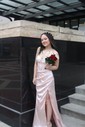 Sheath/Column Sweetheart Satin Corset Prom Dresses With Ruched