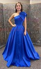 Ball Gown One Shoulder Satin Prom Dresses With Ruched