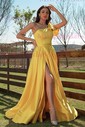 Ball Gown One Shoulder Satin Prom Dresses With Ruched