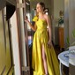 Ball Gown One Shoulder Satin Prom Dresses With Ruched