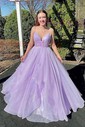 Princess V-neck Tulle Ruffle Prom Dresses