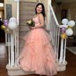 Princess V-neck Tulle Ruffle Prom Dresses