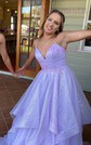 Princess V-neck Tulle Ruffle Prom Dresses