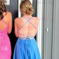 Ball Gown Square Neck Satin Backless Prom Dresses With Ruched