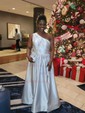 Ball Gown One Shoulder Satin Prom Dresses With Ruched