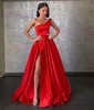 Ball Gown One Shoulder Satin Prom Dresses With Ruched