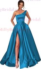 Ball Gown One Shoulder Satin Prom Dresses With Ruched