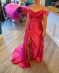 Sheath/Column Off-the-shoulder Satin Prom Dresses With Ruched
