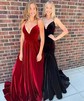 Black Ball Gown V-neck Velvet Prom Dresses With Ruched