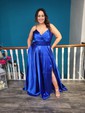 A-line V-neck Floor-length Satin Prom Dresses With Ruched