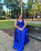 A-line V-neck Floor-length Satin Prom Dresses With Ruched