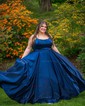 Ball Gown Scoop Neck Satin Prom Dresses With Ruched