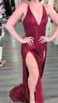 Sheath/Column V-neck Backless Sparkly Sequin Prom Dresses