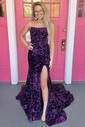 Sheath/Column Strapless Sparkly Velvet Sequin Prom Dresses