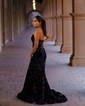 Sheath/Column Strapless Sparkly Velvet Sequin Prom Dresses