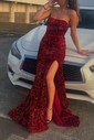 Sheath/Column Strapless Sparkly Velvet Sequin Prom Dresses