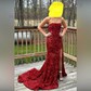 Sheath/Column Strapless Sparkly Velvet Sequin Prom Dresses