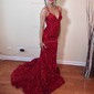Mermaid V-neck Sparkly Velvet Sequin Backless Prom Dresses