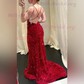 Mermaid V-neck Sparkly Velvet Sequin Backless Prom Dresses