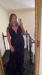 Mermaid V-neck Backless Sparkly Velvet Sequin Prom Dresses