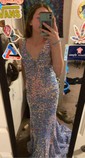 Mermaid V-neck Backless Sparkly Velvet Sequin Prom Dresses
