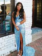 Sheath/Column V-neck Sparkly Sequin Prom Dresses