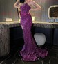 Sheath/Column Strapless Sparkly Velvet Sequin Prom Dresses