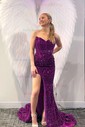 Sheath/Column Strapless Sparkly Velvet Sequin Prom Dresses