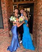 Mermaid V-neck Chiffon Tiered Prom Dresses With Appliques