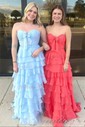 Ball Gown Strapless Chiffon Tiered Prom Dresses