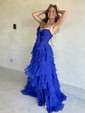 Ball Gown Strapless Chiffon Tiered Prom Dresses