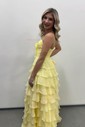 Ball Gown Strapless Chiffon Tiered Prom Dresses