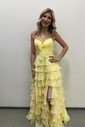 Ball Gown Strapless Chiffon Tiered Prom Dresses