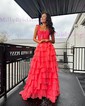 Ball Gown Strapless Chiffon Tiered Prom Dresses